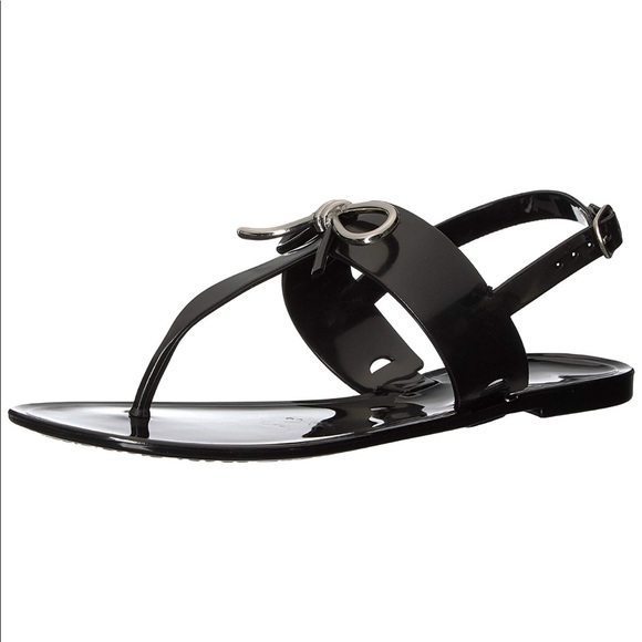 Time Travel Black Bow Jelly Flat Sandals - Picture 5 of 8